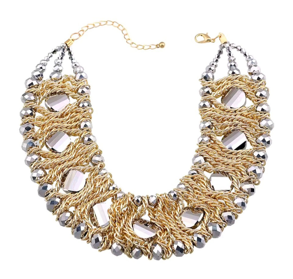 Collar y Pulsera  Dos Tonos En Cristal Hecho a Mano Elastico