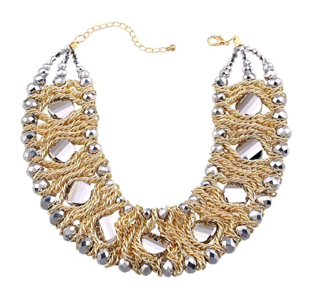 Collar y Pulsera  Dos Tonos En Cristal Hecho a Mano Elastico