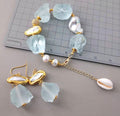 Set Pulsera y Pantallas Cuentas Cruda en Cristal Azul y Perlas Barrocas Naturales