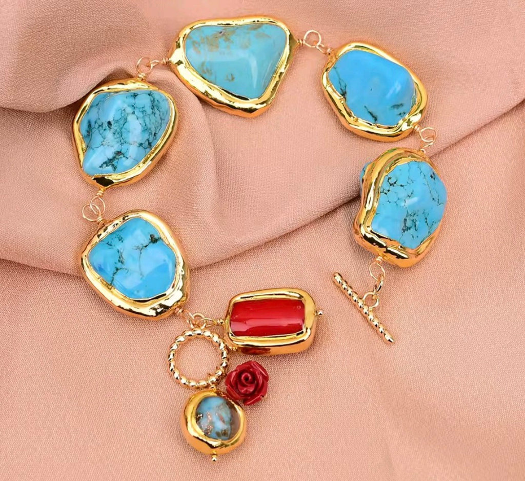Pulsera en Cuentas de Cristal de Murano y Coral rojo