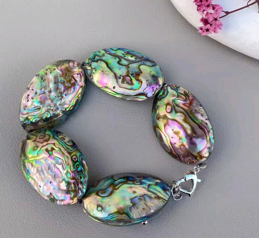 Pulsera de Concha de Abulón Arcoiris Natural
