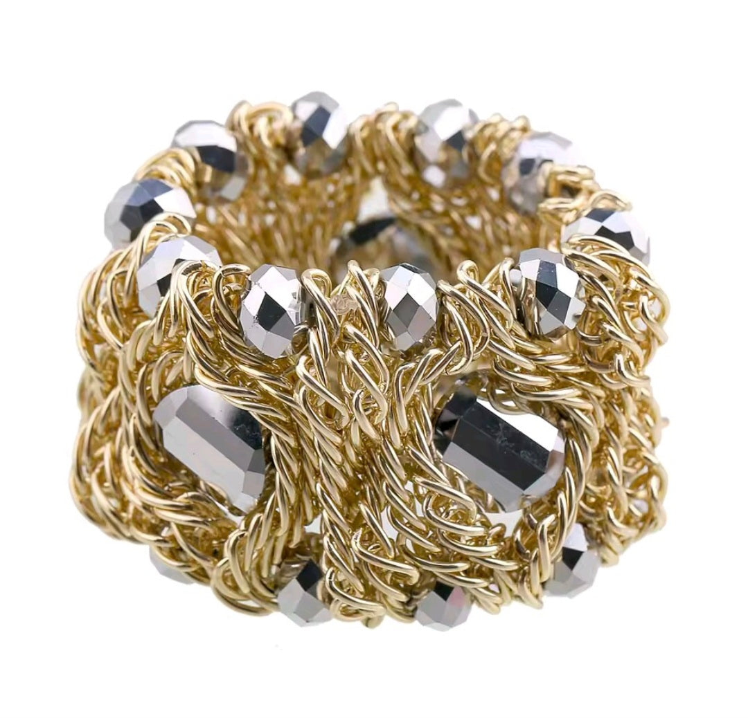 Collar y Pulsera  Dos Tonos En Cristal Hecho a Mano Elastico