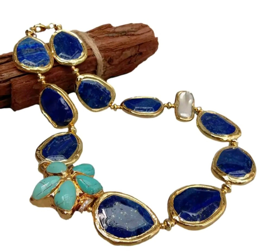 Set Collar y Pulsera Facetado Flor Turquesa