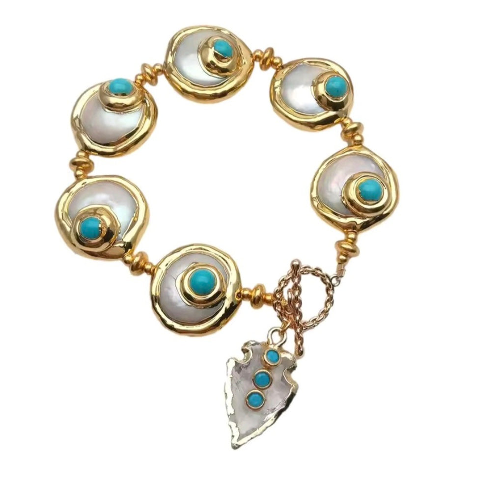 Punta de Flecha Cuarzo y Perla Natural Bracelet