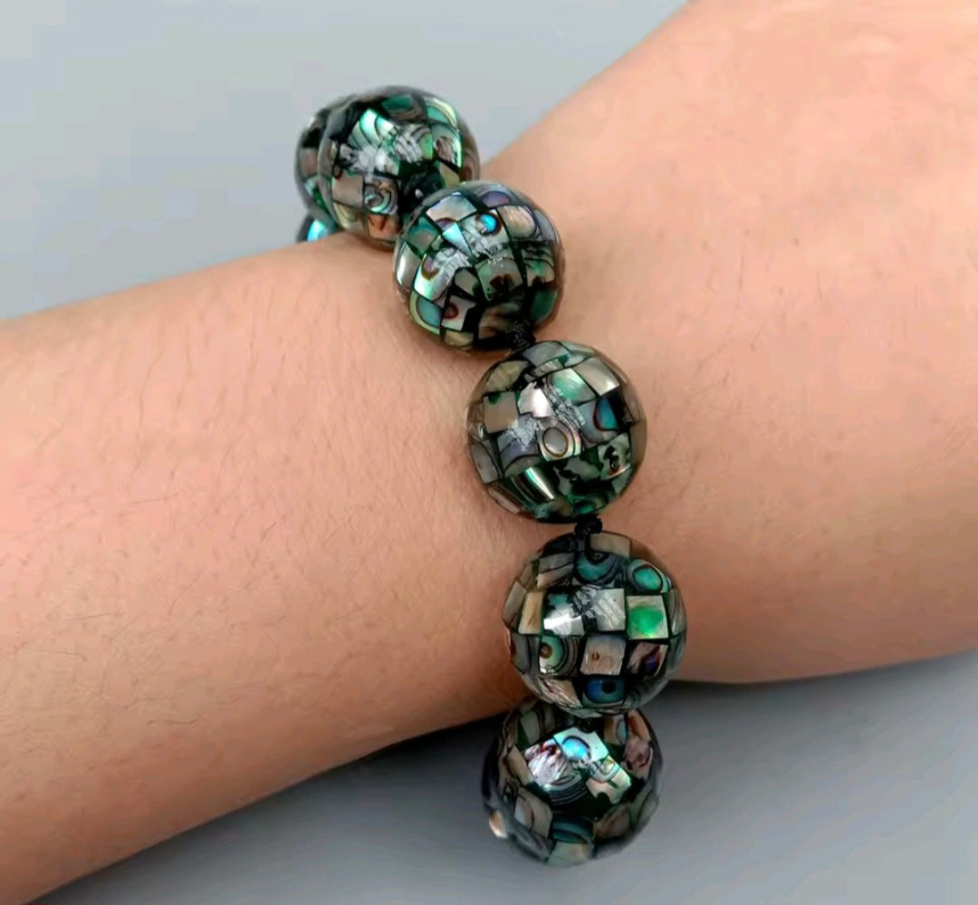 Set Collar, Pulsera y Pantallas Concha de Abulon Arcoris Negro Cierre Pavimentado