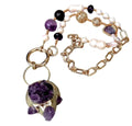 Collar Colgante de Amatista Purpura Natural, Chapado en oro 18k con Perlas Cultivadas Naturales