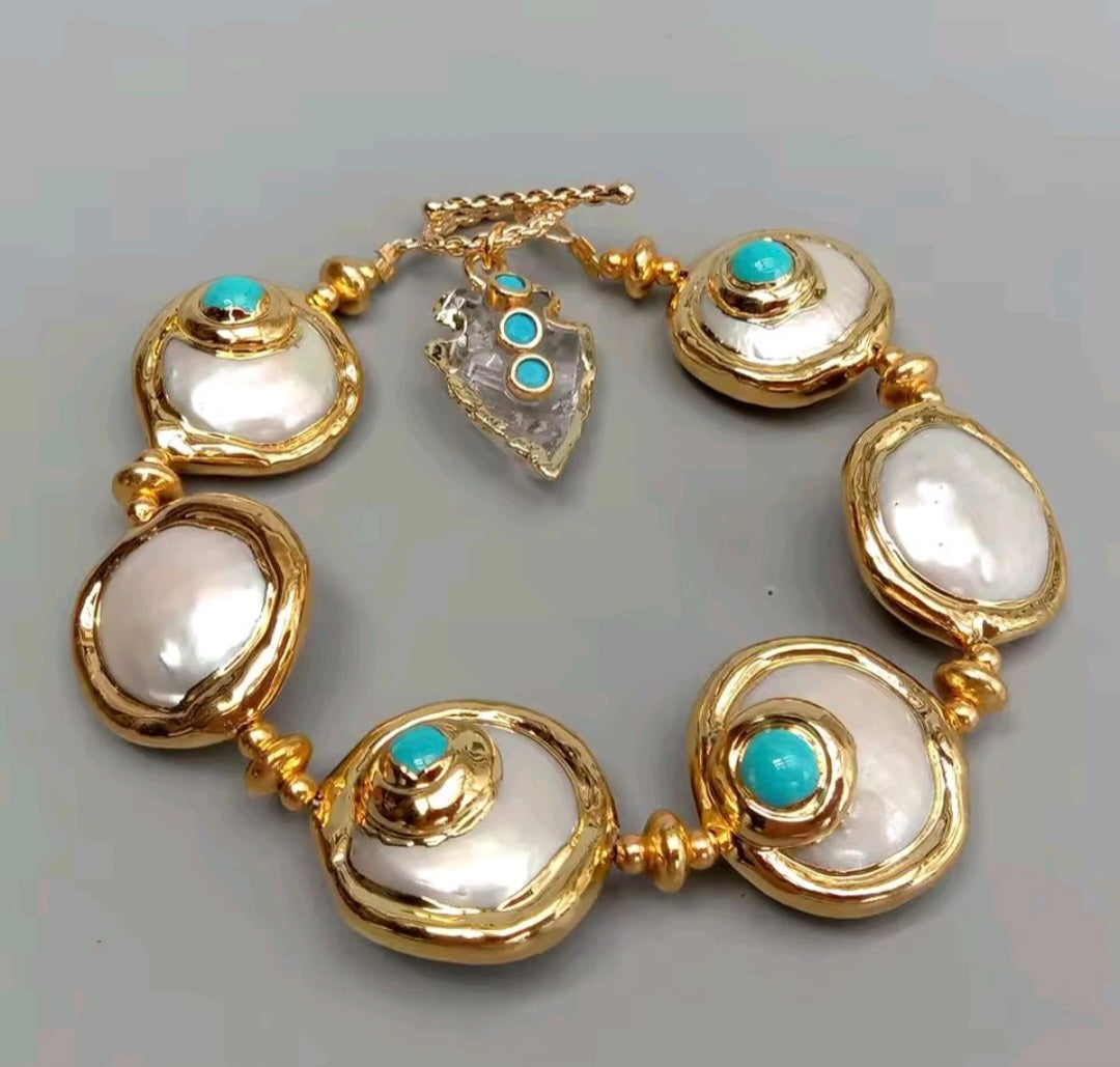 Punta de Flecha Cuarzo y Perla Natural Bracelet
