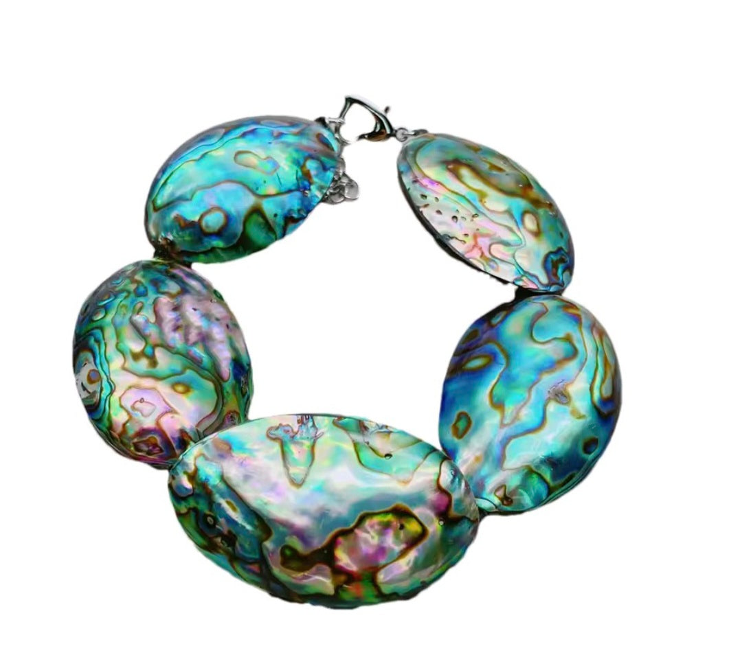 Pulsera de Concha de Abulón Arcoiris Natural