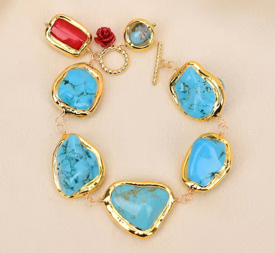 Pulsera en Cuentas de Cristal de Murano y Coral rojo