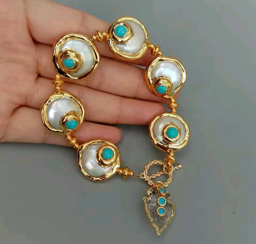 Punta de Flecha Cuarzo y Perla Natural Bracelet