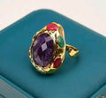 Sortija de Piedra de Jade Rojo y Verde en Cuarzo, Amatista Purpura