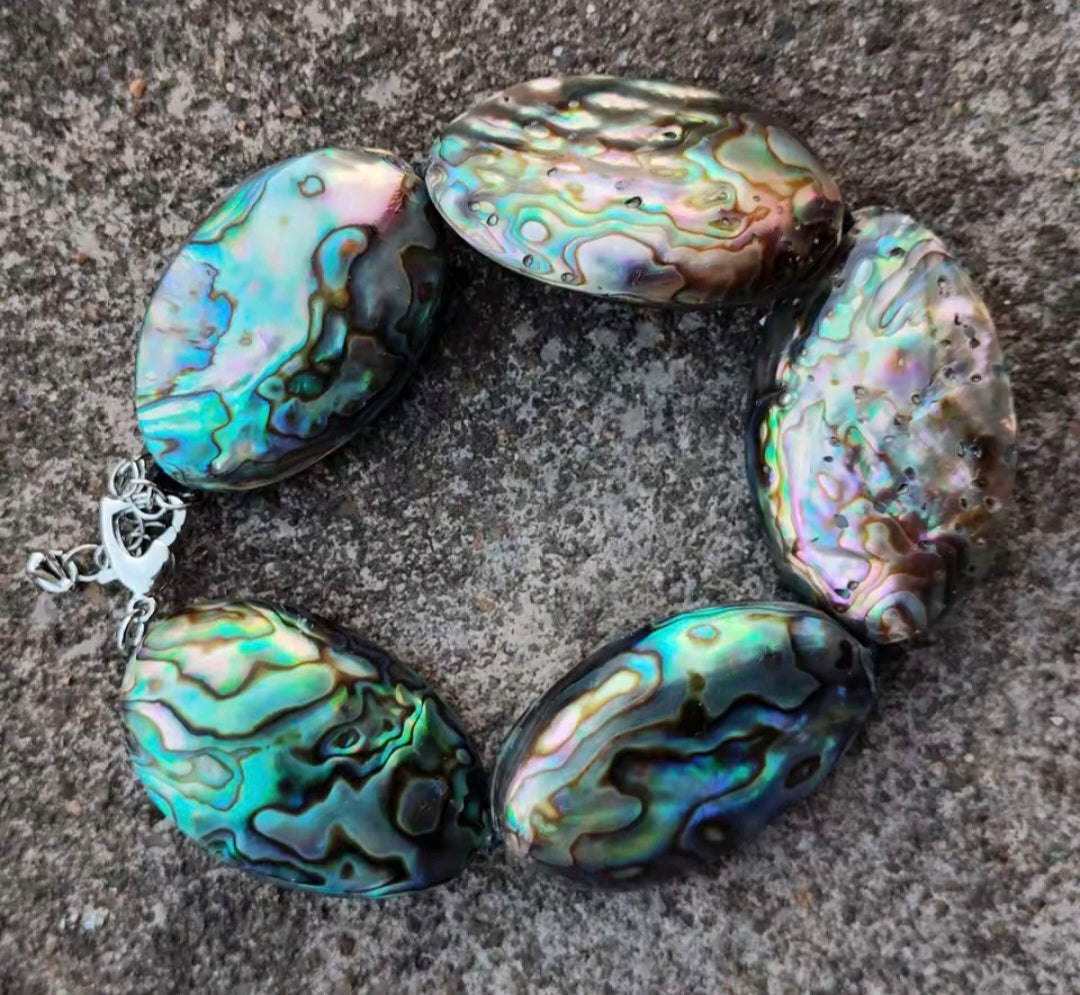 Pulsera de Concha de Abulón Arcoiris Natural
