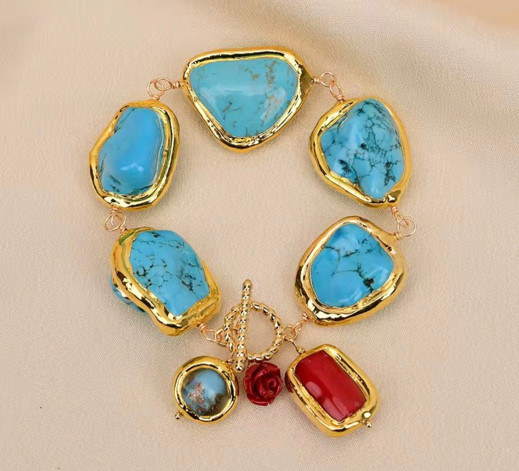 Pulsera en Cuentas de Cristal de Murano y Coral rojo