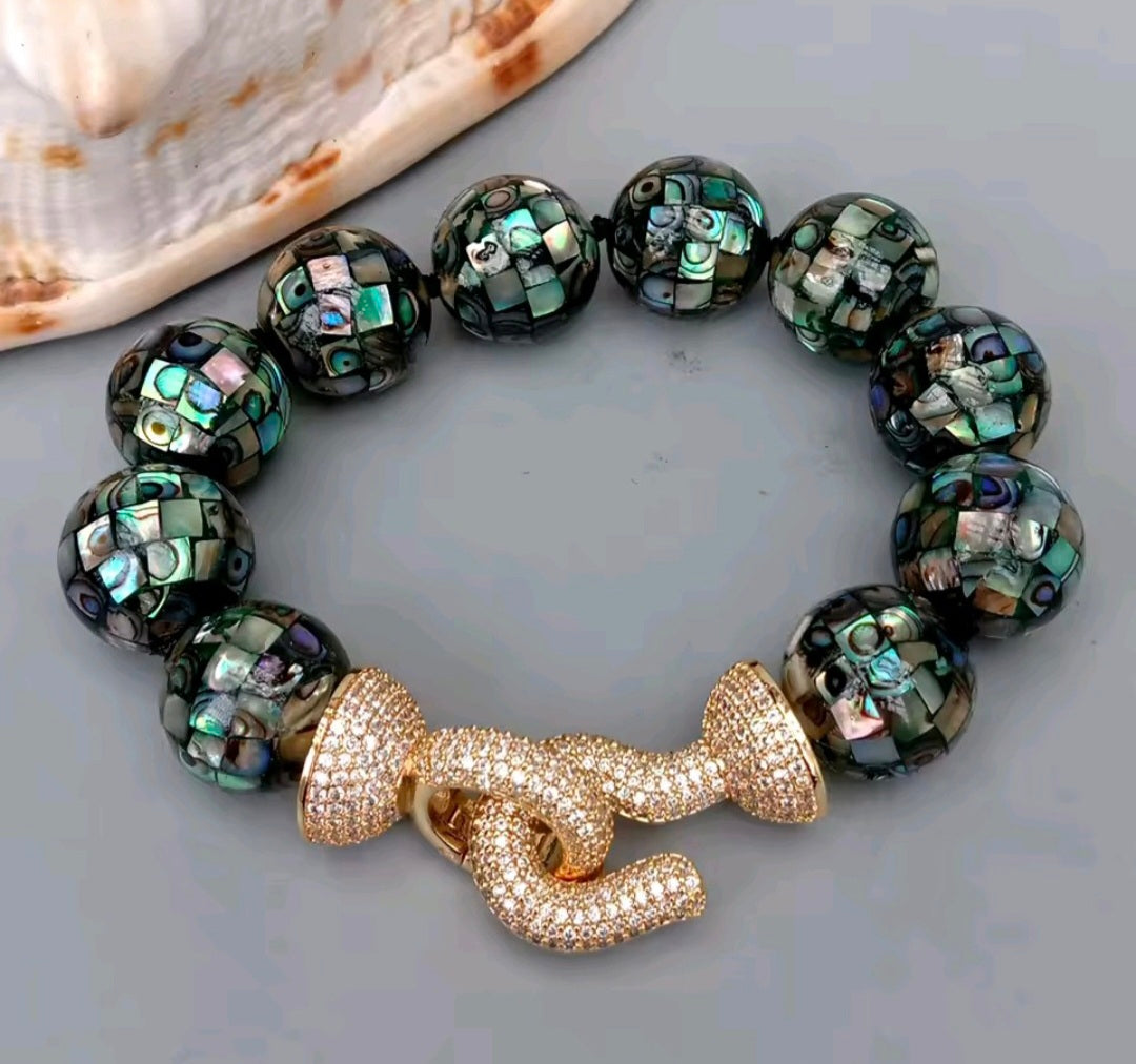Set Collar, Pulsera y Pantallas Concha de Abulon Arcoris Negro Cierre Pavimentado