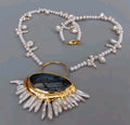 Collar de Perlas Naturales de Agua Dulce Perlas keshi de labradorita azul