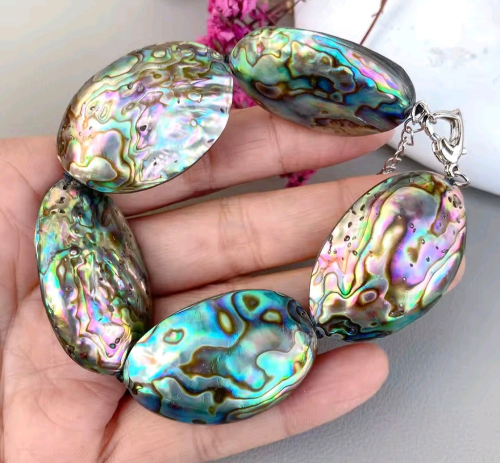 Pulsera de Concha de Abulón Arcoiris Natural